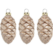 Thüringer Glasdesign Christmas Tree Decorations Pine Cones Brown with Glitter Decoration, 3 Pieces/Set, Approx. 6 cm, Christmas Decoration