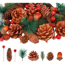 Anstore Pine Cones Set, 180 Pieces Decorative Branches Christmas, Pine Cones, Pine Needles, Acorns for Christmas, Flower Arrangements, Wreaths, Christmas Tree Decorations, Advent Decoration