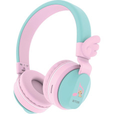 Riwbox BT05 Wings Kids Headphones Wireless Bluetooth Over-Ear 85dB/103dB Volume Control Foldable with Microphone/TF Card Compatible for iPad/iPhone/PC/School Pink&Green