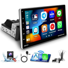 Hikity 2G + 64G Android 13 DIN 1 Car Radio with Wireless Carplay Android Car, 9 Inch Rotating Touchscreen Car Radio with Bluetooth FM/RDS WiFi Navi, Support Split Screen SWC Reversing Camera