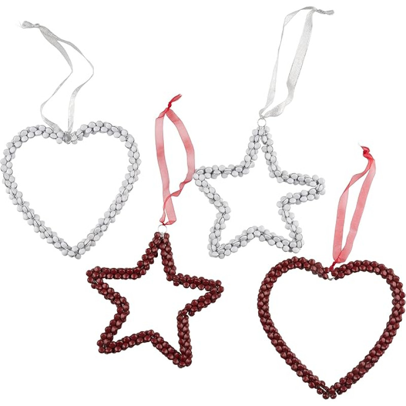 Christmas Gifts 98815 Weihnachtsdekoration Herz/Sterne, 2 Stück, rot/weiß, 18 cm