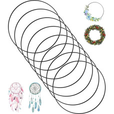 Pack of 8 30 cm Metal Rings for Crafts, Metal Ring, Black, Decorative Ring for Hanging, Wire Rings for Crafts for Wrapping Technique, Dream Catcher, Floristry, Wedding Wreath, Christmas Decoration