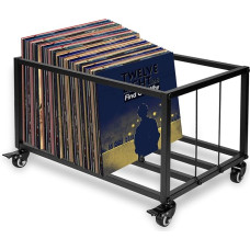 jxgzyy Vinyl Record Storage Holder with Wheels, Album Holder, Display Stand, Vinyl Record LP Storage Organiser, Sturdy Metal Structure, Smooth Black, Holds up to 100