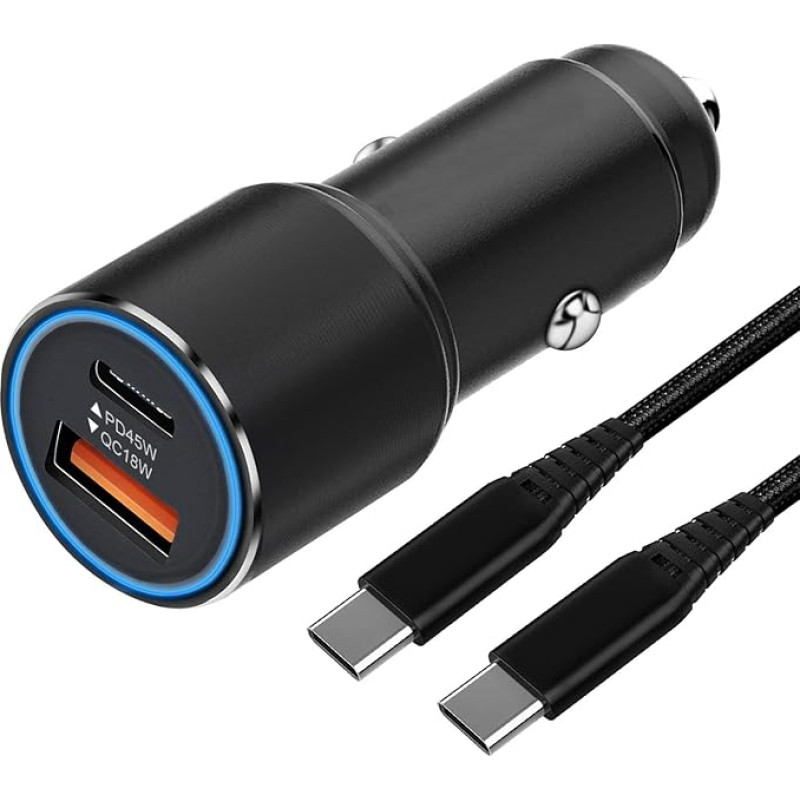 63W USB C Car Charger (45W PD&Quick Charge 3.0 18W) and Cable for Samsung Galaxy S23 S22 S21 S24 Plus Ultra S20 FE, A54 5G A53 A52 A52S A34 A33 A25 A55 A14 Fast Firefire.