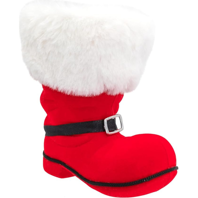 Idena 30539-Nikolausstiefel ca, rot beflockter Weihnachtsstiefel mit Schnalle und Fellbesatz, als Weihnachtsdekoration oder Geschenkverpackung, 16 x 11 x 18 cm