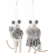 Bloomingville PEO Ornament, Wool, Grey, L9 x H12 x W6.5 cm, Set of 2