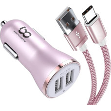 NWNK13 Car Charger for Samsung Galaxy A14 A54 A34 A52 A52S A53 A23 A33 Mobile Phone in Car Charger 2 Port USB Car Adapter Quick Charge 4.8A with 1 m Type C USB Cable High Speed Charging Wire