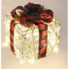 Christmas Figure Luminous Figure LED Gift with Bow Fir Berry Cones 19 x 15 x 15 cm Gift Package Christmas Decoration Illuminated Light Box LED Decoration Boxes Christmas Gift Box Gift Packaging