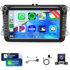 2G + 64G Wireless Carplay Android Car Radio 2 DIN for VW Golf 5 6 Passat Polo Tiguan Touran Caddy Skoda with Android Car GPS Navigation WiFi Canbus 8 Inch Car Radio with Bluetooth FM/RDS/DAB+