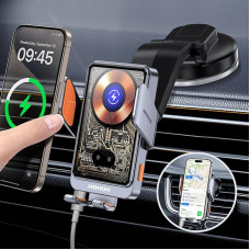 NOHON Mobile Phone Holder Car with Charging Function: 15 W Qi Mobile Phone Holder Car Inductive Charging Car with Ventilation Suction Cup Automatic Clamping, Wireless Charger Car for iPhone 15/14/13,