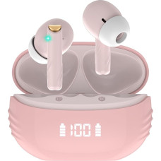 Wireless Bluetooth 5.3 Headphones, Bluetooth Headphones with ENC Mic, 48 Hours Playtime, Touch Control, In-Ear Headphones with LED Display, Noise Cancelling IPX7 Waterproof Earphones, Pale Pink