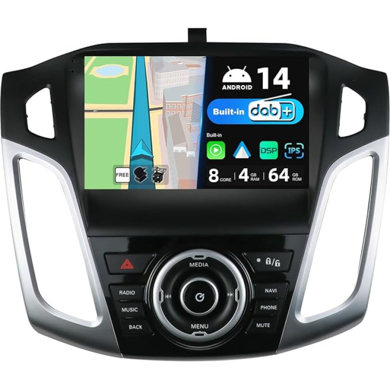 BXLIYER - [Built-in DAB] - Android 12 IPS Car Radio for Ford Focus (2012-2017) - Wireless Carplay/Android Car/DSP - 4G+64G - LED Camera + Mic - 9 Inch 2 DIN - Steering Wheel Control Fast-Boot 360-CAM