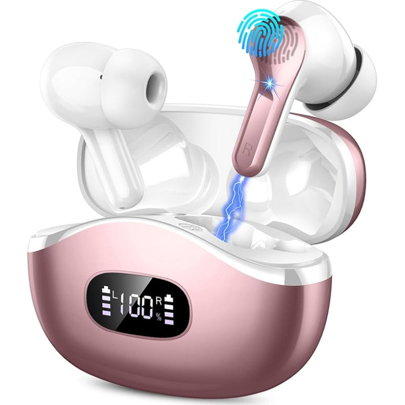 Wireless In-Ear Earphones, Bluetooth 5.3, with 4 ENC Noise Cancelling Mics, Deep Bass, 40-Hour IP7 Waterproof Earbuds, LED Display