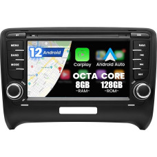 Kymmtun Android Car Radio 8GB + 128GB 7 Inch Ultra HD Screen for Audi TT/MK2/8J 2006-2014 with 4G Network + WiFi GPS USB FM AM Bluetooth Hands-Free Kit Wireless CarPlay Steering Wheel Control