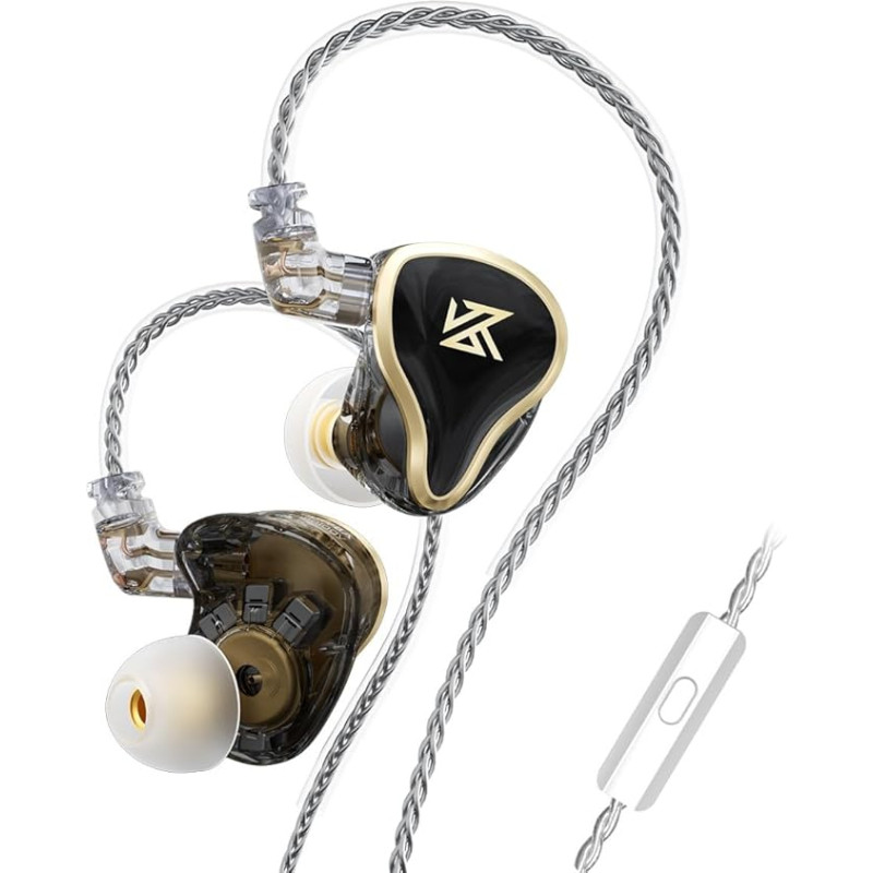 KZ ZAS In-Ear Monitors, Strong Bass, In-Ear Earphones with Wable, 16 Sound Drive Units, HiFi Stereo Headset for Studio, Podcast, Monitor, Mobile Phone, PC, MP3/4 (Black, with Microphone)