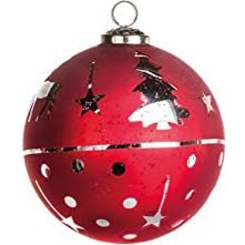 EUROCINSA Ref.28023 Glass Ball Pendant Red with Silver Stag Pins and Stars 12 cm Diameter 12 cm Set of 4 12 cm