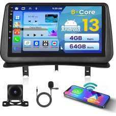 Inefala 8 Core/4+64GB Car Radio 2 DIN Android for Renault Clio 3th 2005-2014, Wireless Carplay and Android Car, 9 Inch Touchscreen Radio with GPS, Bluetooth, WiFi, 32EQ, DSP, 59UI, RDS, Rear View