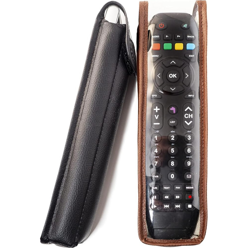 Piuma - Universal protective cover for remote control - spring cover - imitation leather black - anti-shock, waterproof and disinfectable - size: medium