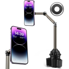 JSAUX Magnetic Phone Holder for Car and Car with Long Arm, Cup Holder Phone Holder with MagMount [Strong N52 Magnet] - Compatible with iPhone 15/14/13, Samsung Galaxy, Google Pixel