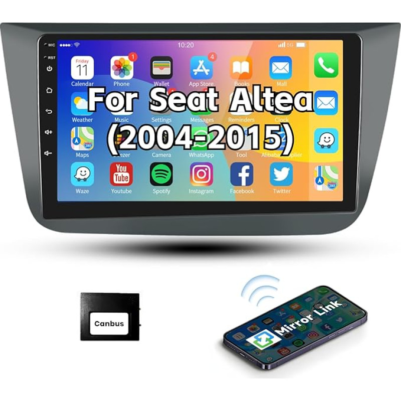 Podofo Android Car Radio GPS for Seat Altea 2004-2015 (Left Hand Drive), 9 Inch Touchscreen Navigation WiFi Bluetooth Handsfree Kit FM RDS Radio USB Mirror Link Car Stereo Player for Seat Altea