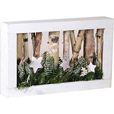 EUROCINSA Wall / Table in White Wood with Branches, Stars and LED Lights, 37 x 6 x 23 cm 1 piece MDF, one size fits all