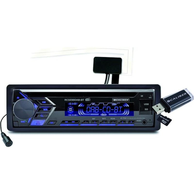 Caliber Car Radio - Car Radio with Bluetooth - Aux In - CD - DAB - DAB Plus - FM - SD - USB - Adjustable Button Lighting - With Hands-Free Function - 4 x 75 Watt - Black - 1 DIN