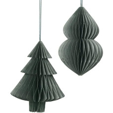 Broste Copenhagen 70080311 Paper Christmas Decorations Fir Tree Set of 2 in Fir Green Dimensions Approx. Diameter 13 cm x 13 cm