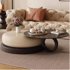 2 apvalių kavos staliukų rinkinys, rašomasis stalas, nedidelis kavos staliukas su O formos atraminiu pagrindu, stovintis ant grindų, stiklo ir medžio masyvo susidūrimas (juodas)