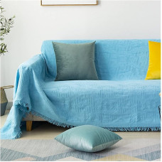 ANAZOZ Sofa Slipcovers 4 Seater Sofa Cover for Living Room Blue Cotton Canvas Sofa Slipcover Rhombus Pattern Couch Slipcover for 4 Seater (230x340cm)