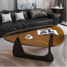 Trikampio formos stiklinis kavos staliukas, modernus šoninis staliukas, medžio masyvo pagrindas ir grūdinto stiklo viršus, skirtas svetainei, balkonui, terasai, biurui, A1.81.8 x 56.9 x 40.6 cm