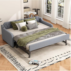 Sofa lova su ištraukiama lova, minkšta lova su USB jungtimi, dienos lova, sofa lova, 90 x 2000 cm, su skersiniu rėmu, jaunimo lova ir lovelė suaugusiems, be čiužinio (pilka)