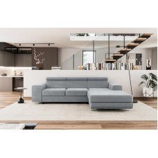COMFORTINO INDUSTRIAL FURNITURE NOTA L formos kampinė sofa su miego funkcija, sofa-lova su miegamojo lova, kampinė sofa, sofa-lova svetainei, didelė sofa-lova su miego funkcija (šviesiai pilka, otomanas)