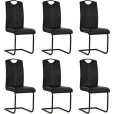 Festnight Set of 6 Faux Leather Swing Chairs, Dining Chairs, Kitchen Chairs, Cantilever Chairs with Steel Legs, for Dining Room, Kitchen, 43 x 55 x 100 cm, Black