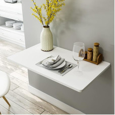 Weißer Frühstücksbartisch für die Küche | Wandtisch, klappbarer, an der Wand montierter Esstisch mit Klappblatt | Zusammenklappbarer Werkbank-Computertisch für das Home-Office, kompakt und