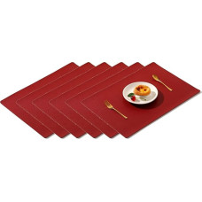ApuaVireo&Co Tischsets, Tischsets, waschbar, hitzebeständig, Kunstleder, Mehrfarbig, 42,9 x 29,9 cm, 6 Stück(Red)