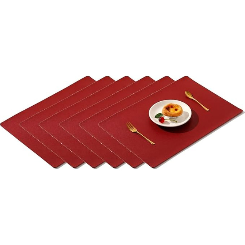 ApuaVireo&Co Tischsets, Tischsets, waschbar, hitzebeständig, Kunstleder, Mehrfarbig, 42,9 x 29,9 cm, 6 Stück(Red)
