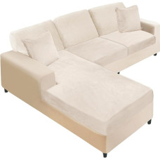 NAISI Sekcinės sofos pagalvėlių užvalkalai, 6 pakuotės aksomo sofos pagalvėlių užvalkalai L formos minkšti tempimo sofos užvalkalai su 2 pagalvių užvalkalais kairėje/dešinėje (2 sėdimos vietos + 1 šezlongas + 3 atlošai, smėlio spalvos)