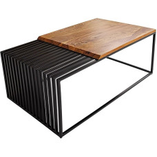 Riess Ambiente Architecture Design Coffee Table 100 cm Natural Sheesham Solid Wood Black Metal Frame