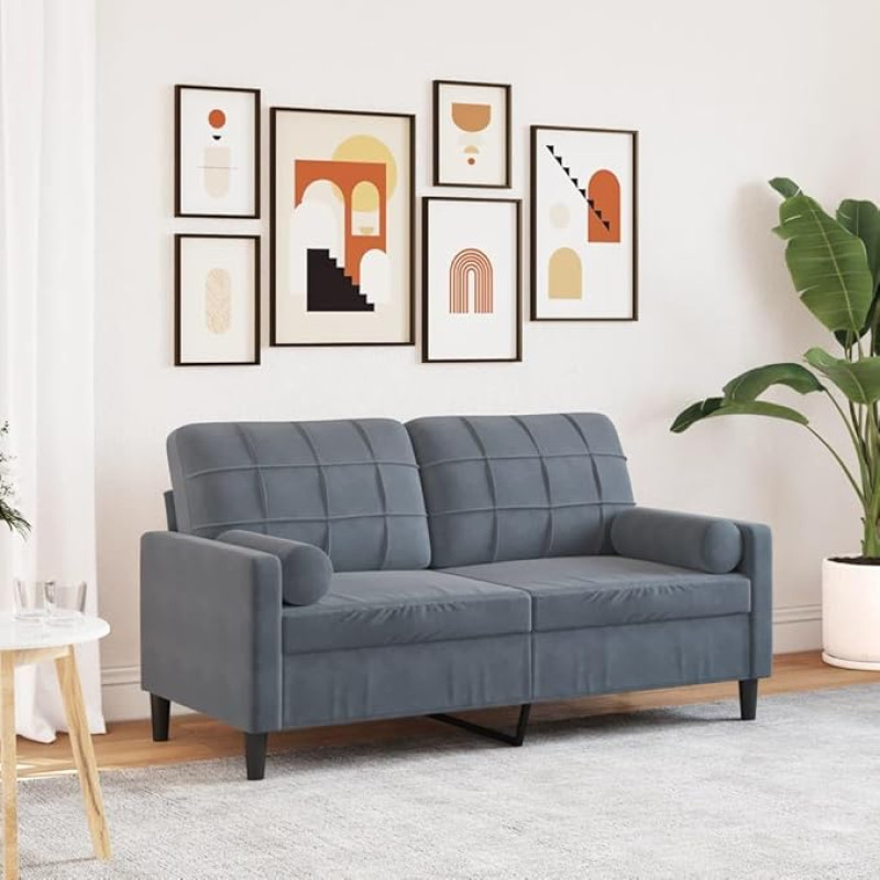 SKM 2-Sitzer-Sofa mit Zierkissen Dunkelgrau 140 cm Samt,Möbel,Sofos,Grau,23KG,3278220