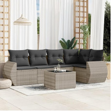 Rantry Gartensofa-Set 6-teilig mit Kissen hellgrau Polyrattan, Set Schlafsofa, Wohnzimmer, Couch, modernes Sofaset für den Außenbereich, Gartenmöbel Modell 3221341