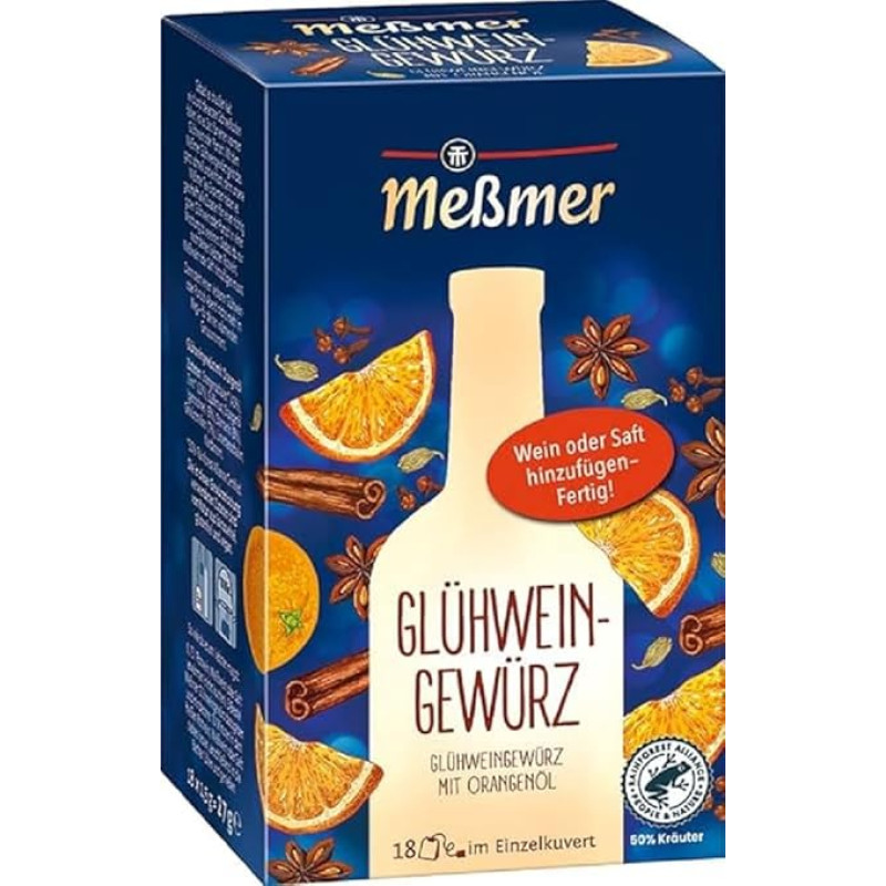 Meßmer Glühweingewürz | Für Wein oder Saft | 18 Teebeutel | Glutenfrei | Laktosefrei | Vegan