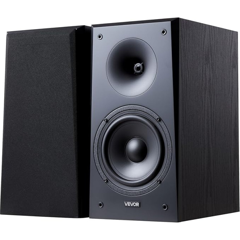 VEVOR pasyvūs garsiakalbiai su lentyna 300 W stereofoninio garso garsiakalbis su 165,1 mm žemų dažnių garsiakalbiu ir 25,4 mm aukštų dažnių garsiakalbiu Nuimamos grotelės 55 Hz-20 kHz dažnio atsakas Medinis korpusas namų kino teatrui (1 pora)