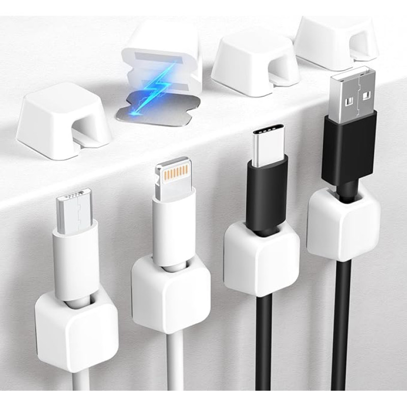 Viaky Magnetinės kabelių kabelės, Silikon-Magnet-Kabel-Management-Halter, Draht-Organizer mit starker, selbstklebender Metallplatte für Ladegerät, USB-Kabel, Schreibtisch-Ordnung, Auto, Büro, Zuhause