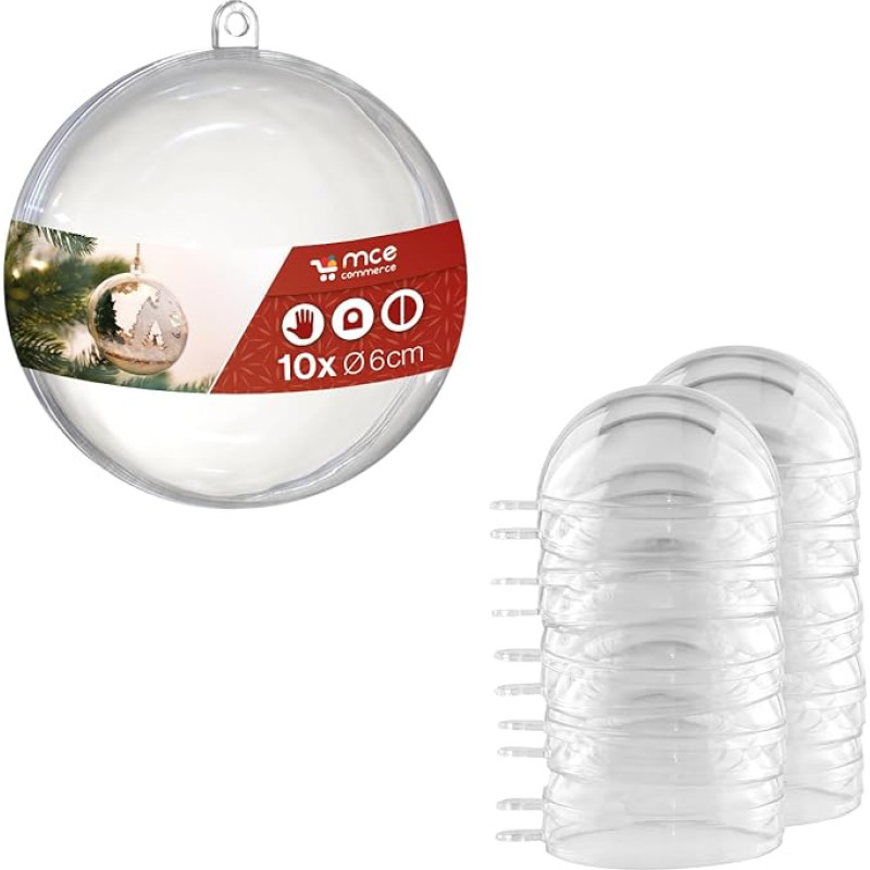 Akrilo baublys A666010 Akrilo skersmuo 6 cm, skaidrus, su ąsele kabinimui, 2 vnt., 10 vnt., akrilo baubliai, kalėdiniai baubliai, skaidrus plastikas