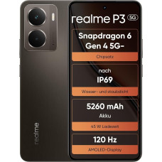 realme P3 5G 12GB+512GB išmanusis telefonas 120Hz AMOLED E-Sport Snapdragon® 6 Gen 4 50MP AI kamera 5260mAh baterija Erdvinė aušinimo sistema IP69 Pilka (be adapterio)