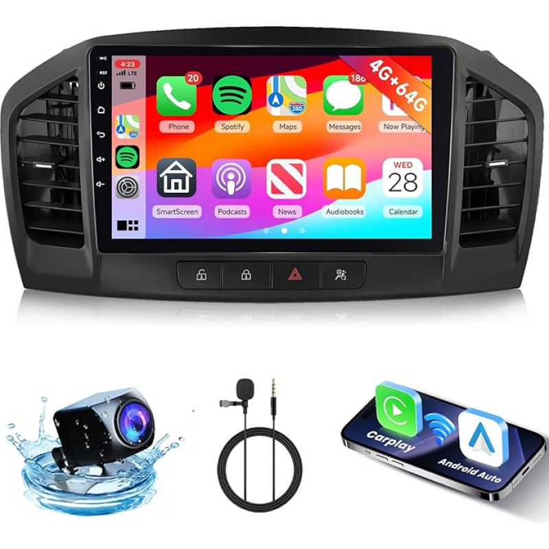 Hodozzy 4G + 64G automobilinis radijas Buick Regal 2009-2013 Opel Insignia 2008-2012 su Carplay Android Car, 9 colių jutiklinis ekranas Android automobilinis radijas 2 DIN su navigacija Bluetooth WiFi 32DSP FM/RDS