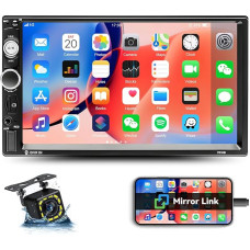CAMECHO 2 DIN Bluetooth Car Radio with 7 Inch Screen Radio Mirror Link FM USB/AUX in/SD Double DIN Car Radio Phone with Reversing Camera