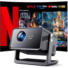 WOLFANG Mini Projector 4K Netflix Official & Auto Focus/Trapezoidal Correction, 28000 Lumens WiFi 6 Smart Projector with Bluetooth, Projector Home Cinema with 180° Stand for 300 Inch Display/iOS