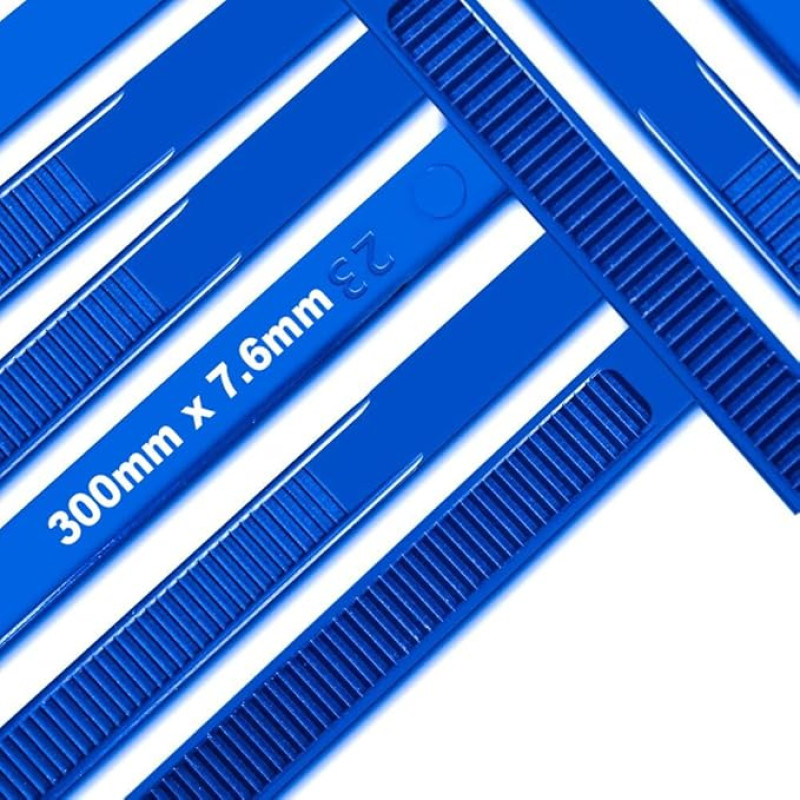 Kabelbinder, 300 mm × 7,6 mm, robust, mit 70 kg Zugfestigkeit, groß, UV-beständig, starke Nylon-Kabelbinder (100 Stück), Blau