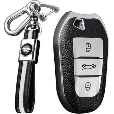 KUNIO automobilio raktų dėklas tinka Peugeot 308 408 508 208 2008 3008 4008 5008 Citroen Grand C4 Picasso C4L C6 C3-XR Priedai TPU raktų dėklo nuotolinio valdymo pultelio dangtelis 3 mygtukai sidabrinės spalvos